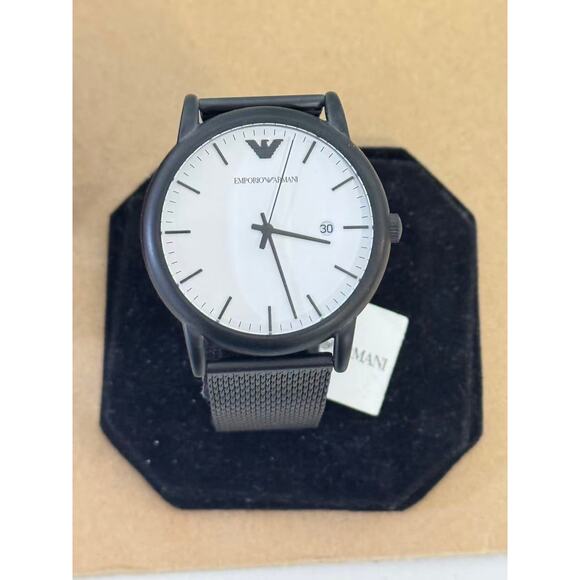 Emporio Armani AR11046 White Dial Mesh Band Men\'s Stainless Steel Watch
